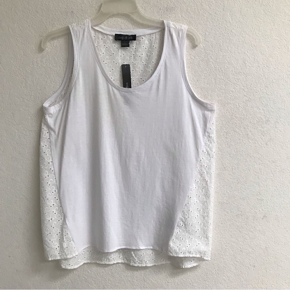 August Silk white eyelet scoop neck tank top L‎